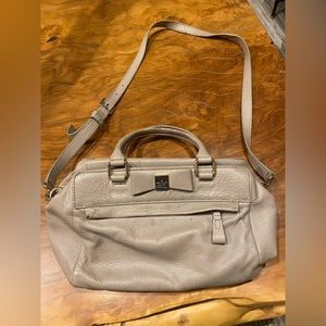 Kate Spade Pebbled Leather Beige Satchel Bag w/Bow and Crossbody Strap